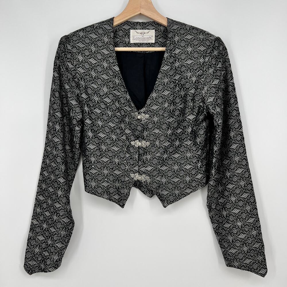 Vintage LongHorn by Niver Western Wear Crop Jacket Top Silver Gray Pewter Clasps